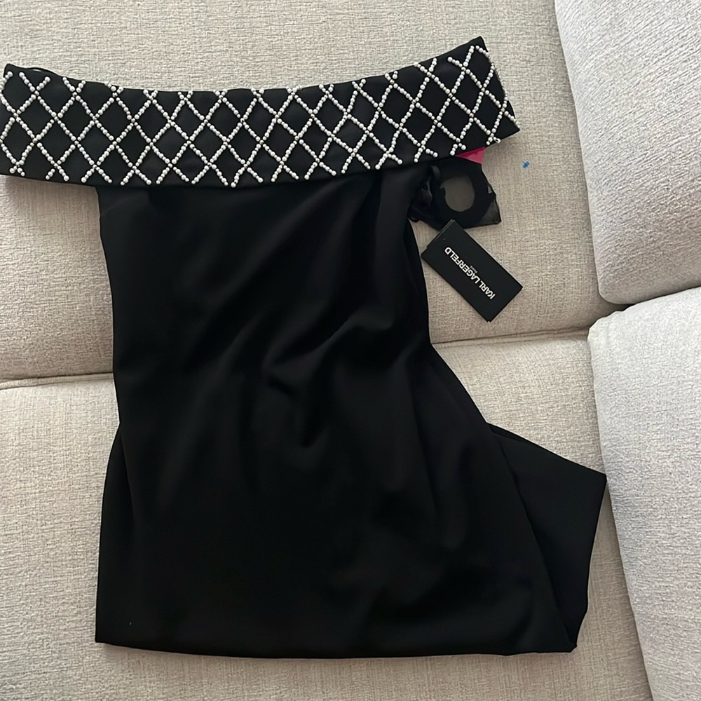 Karl lagerfeld off shoulder pearl dress